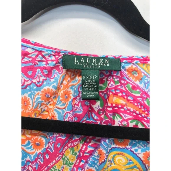 Lauren Ralph Lauren Blouse Women XS Pink Paisley Ruffle Top Long Sleeve Cotton - Picture 2 of 6